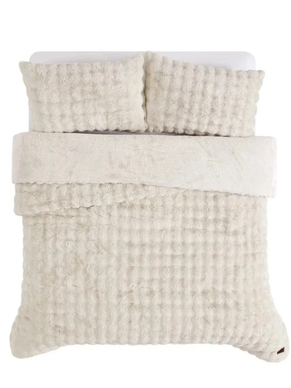 FRYE QUEEN Luxury Bubble Faux Fur Comforter 3 Piece Set, NWT